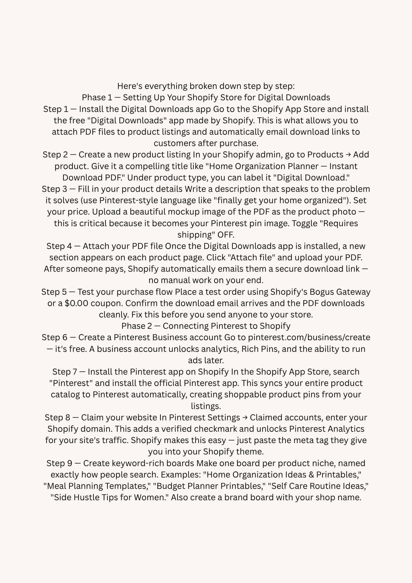 PDF Guide: "From Pins to Profit: Build Your Brand with Pinterest and Shopify." Total Roadmap