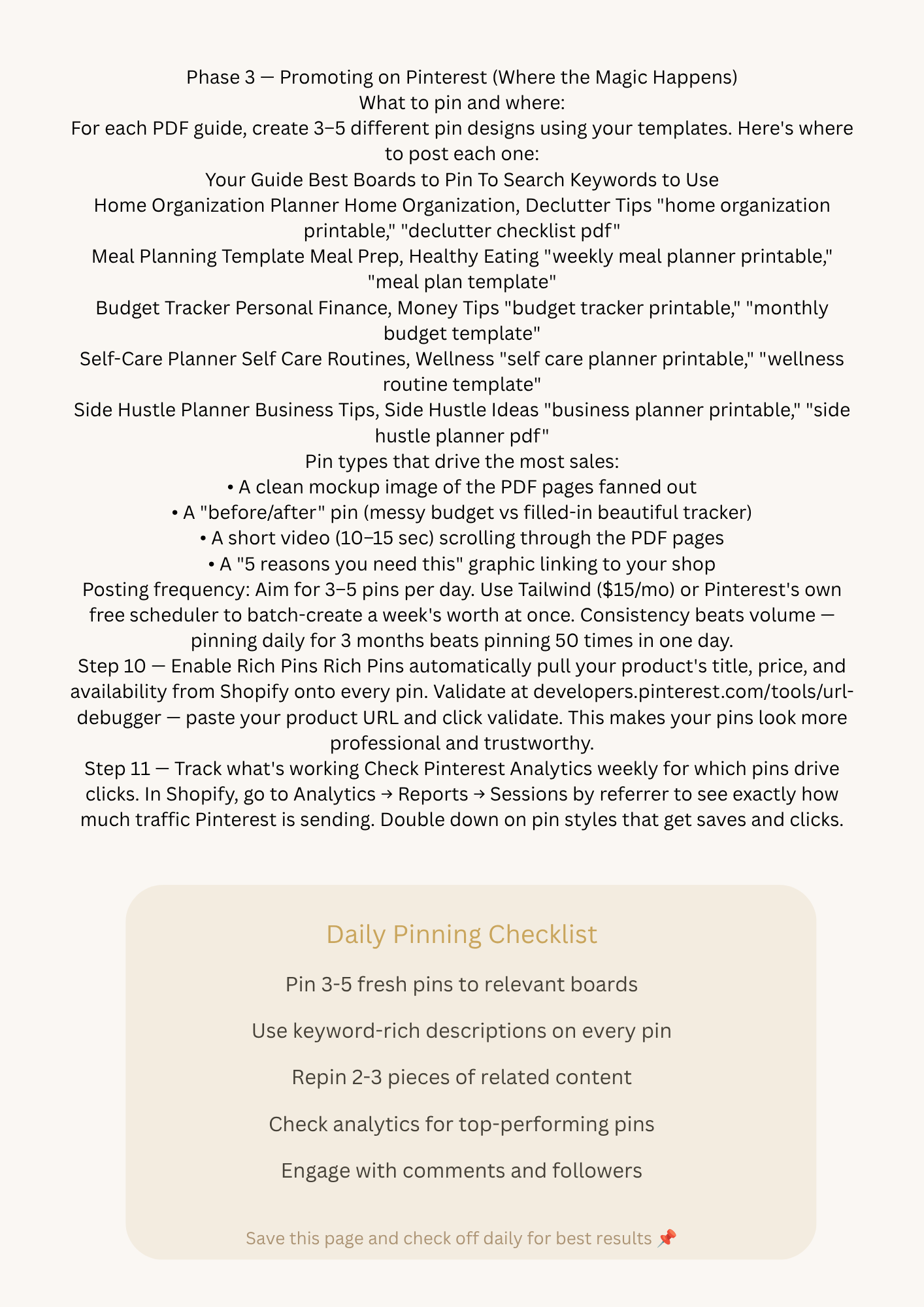 PDF Guide: "From Pins to Profit: Build Your Brand with Pinterest and Shopify." Total Roadmap
