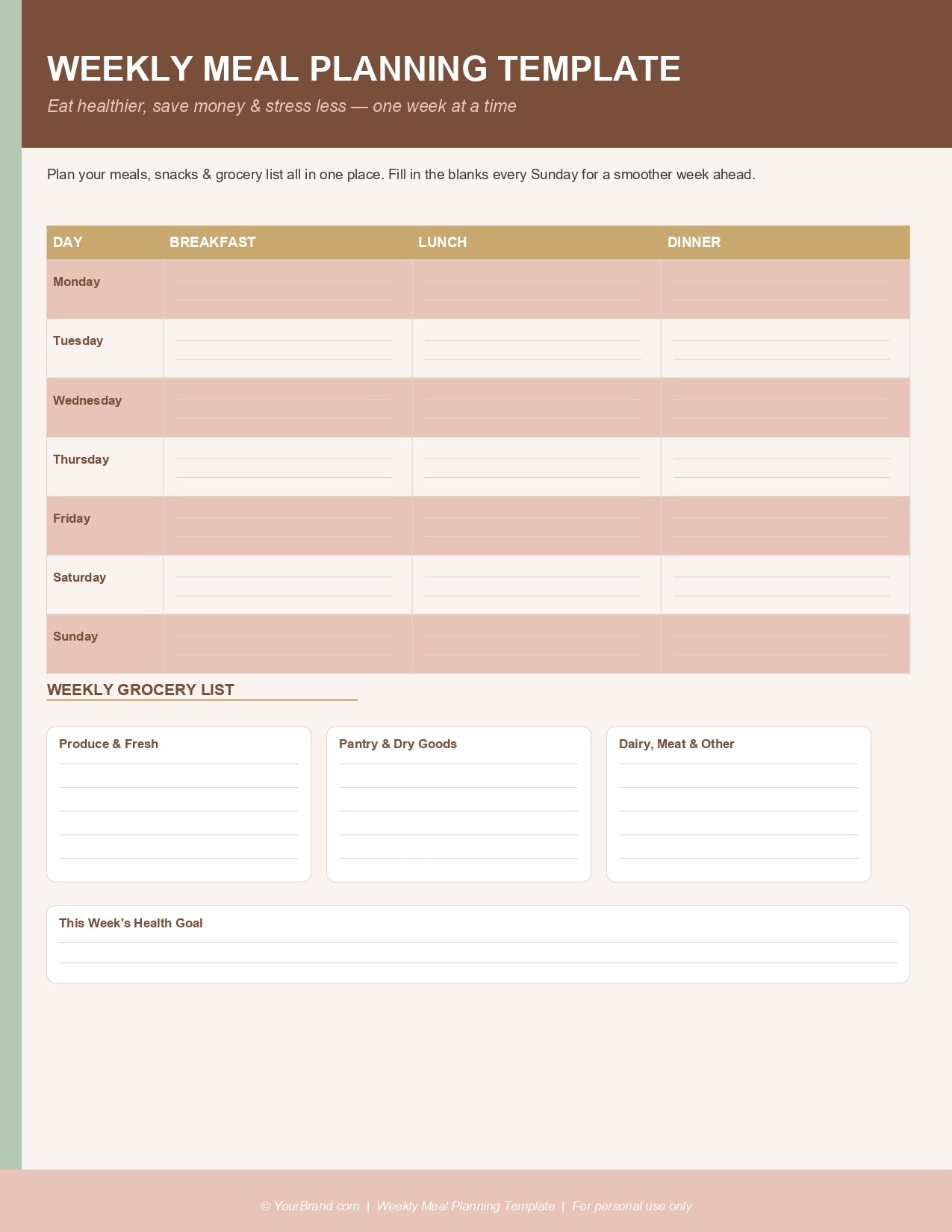 Template: Weekly Meal Planning Template