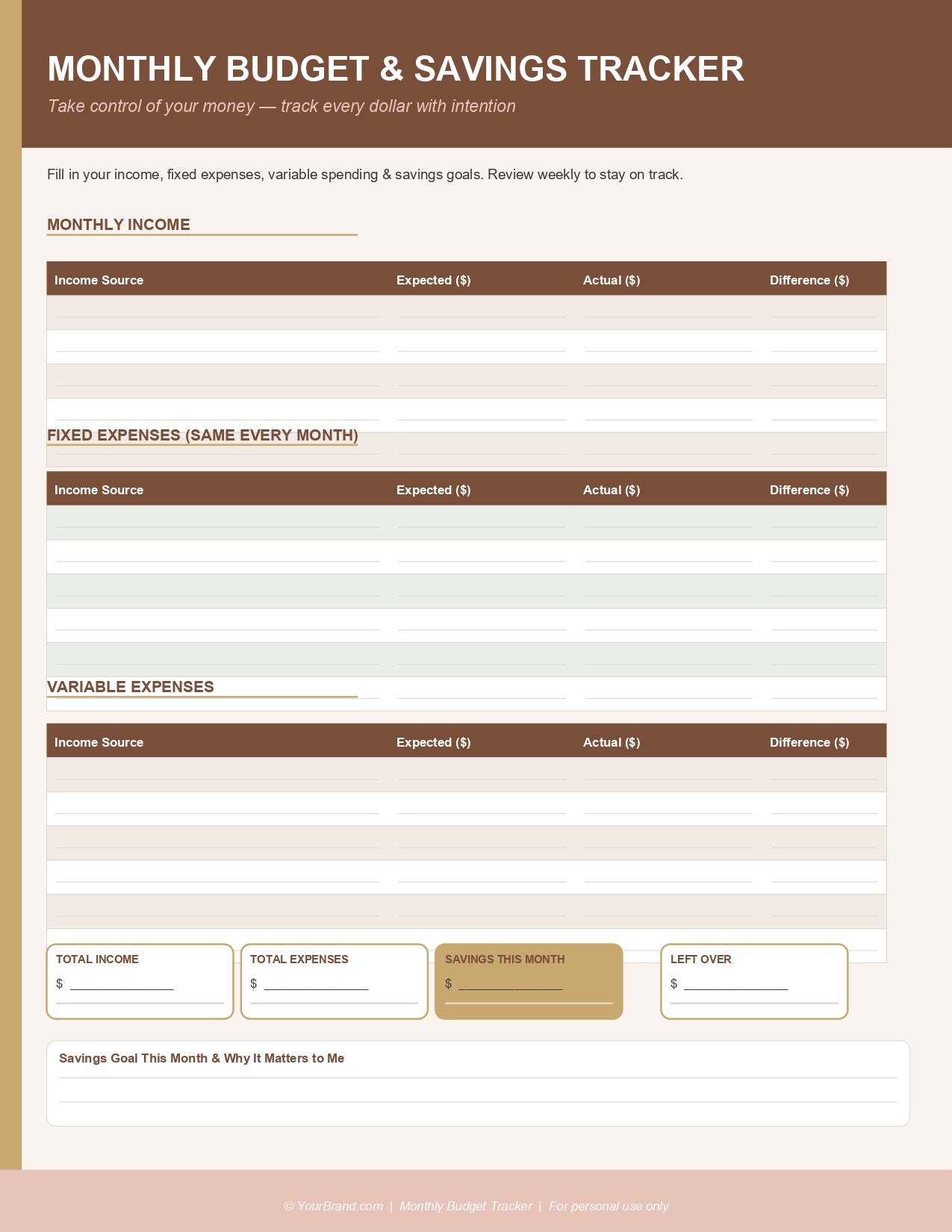 Template: Monthly Budget & Savings Tracker