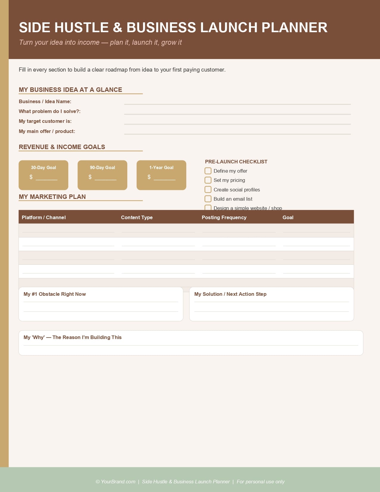 Template: Side Hustle & Business Launch Planner